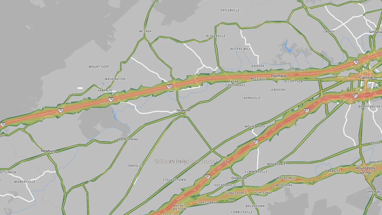 Newville, PA Map of Noise Levels in Newville