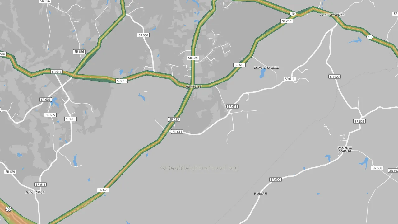 Newville, VA Map of Noise Levels in Newville