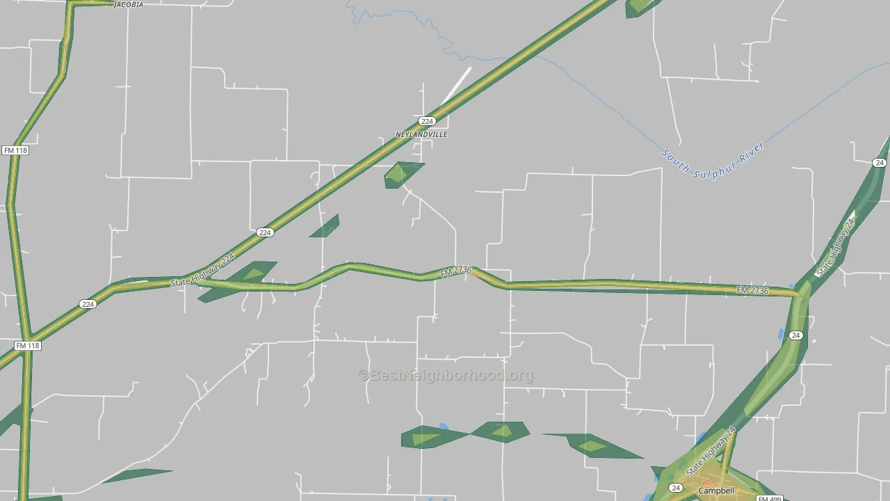 Neylandville, TX Map of Noise Levels in Neylandville
