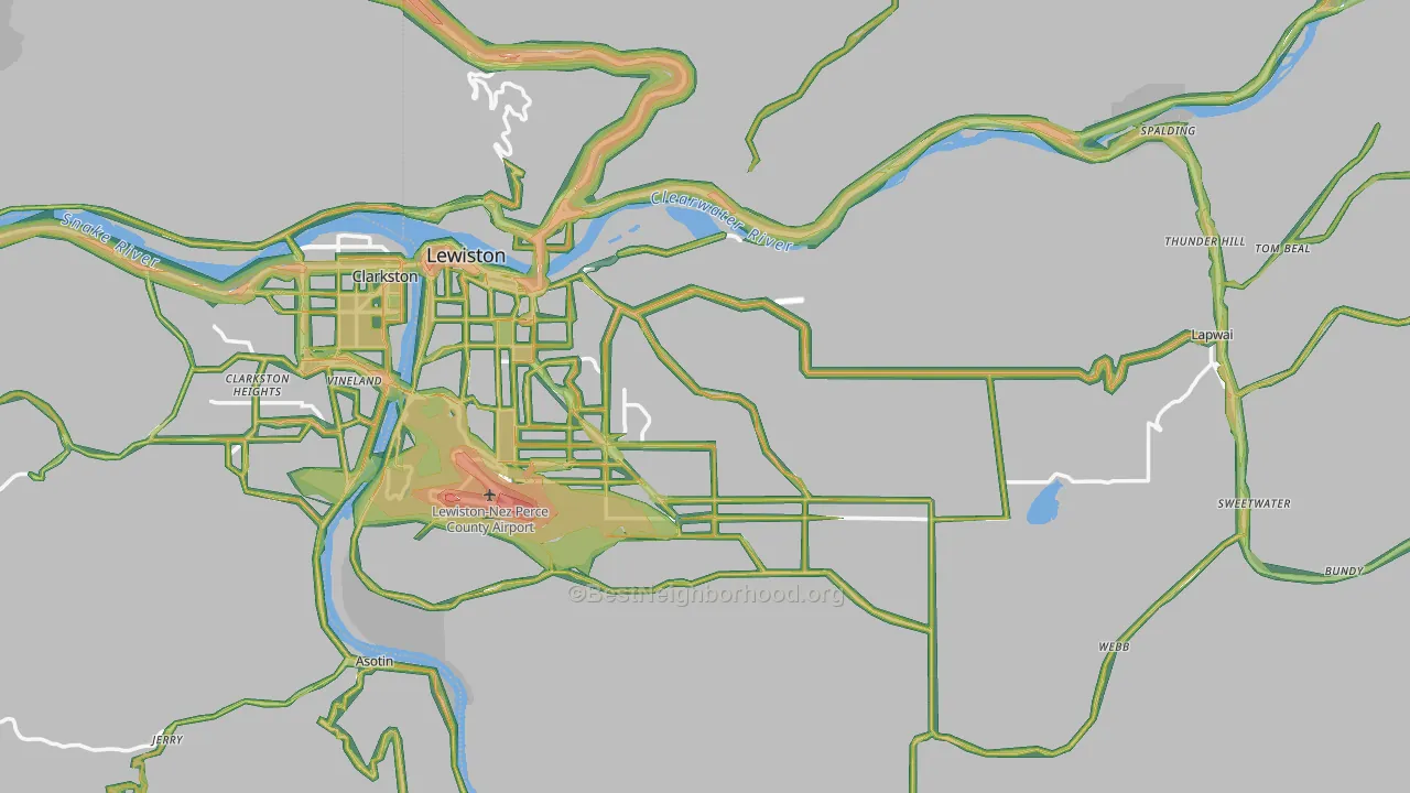 Nez Perce County, ID Map of Noise Levels in Nez Perce County