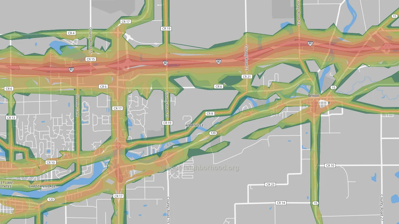 Nibbyville, IN Map of Noise Levels in Nibbyville