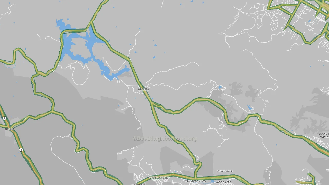 Nicasio, CA Map of Noise Levels in Nicasio