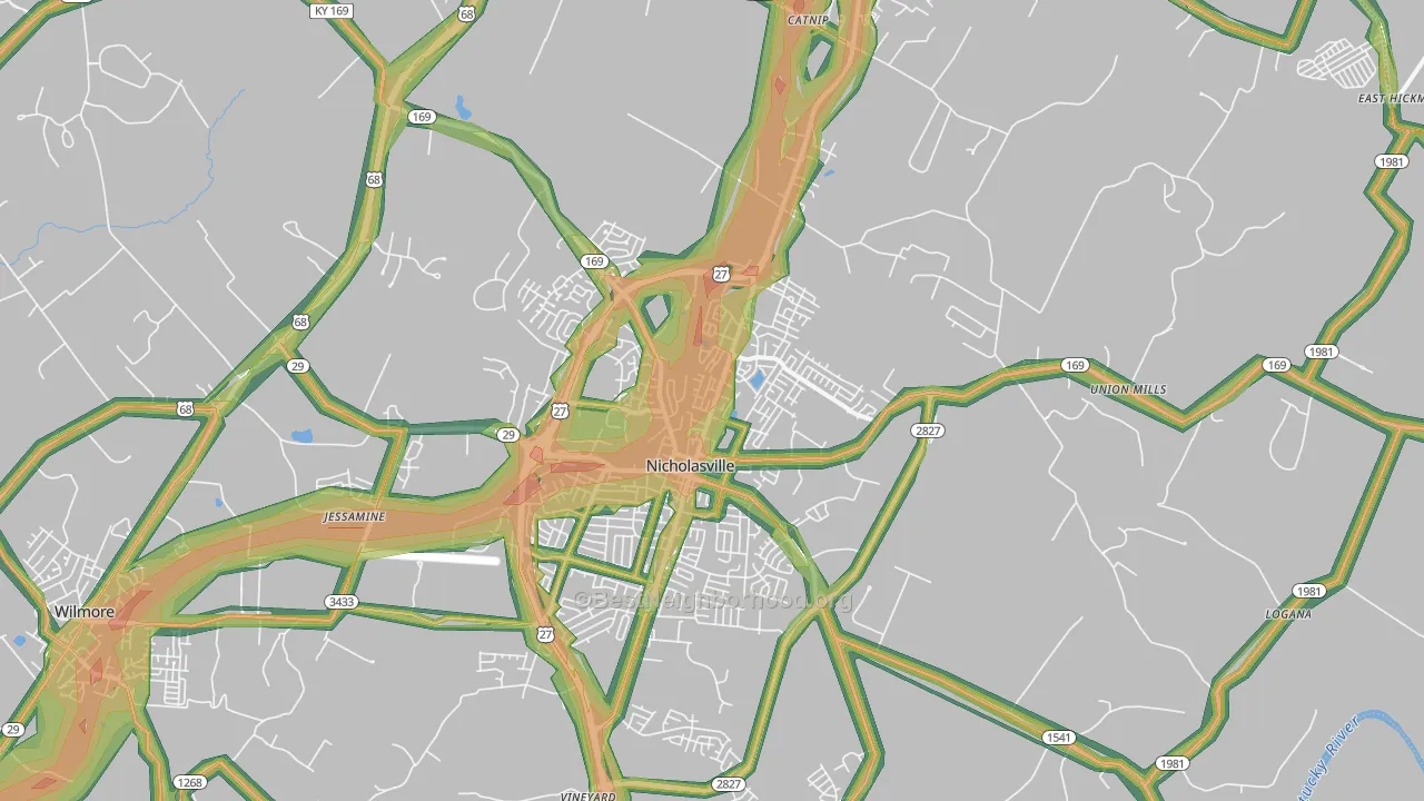 Nicholasville, KY Map of Noise Levels in Nicholasville