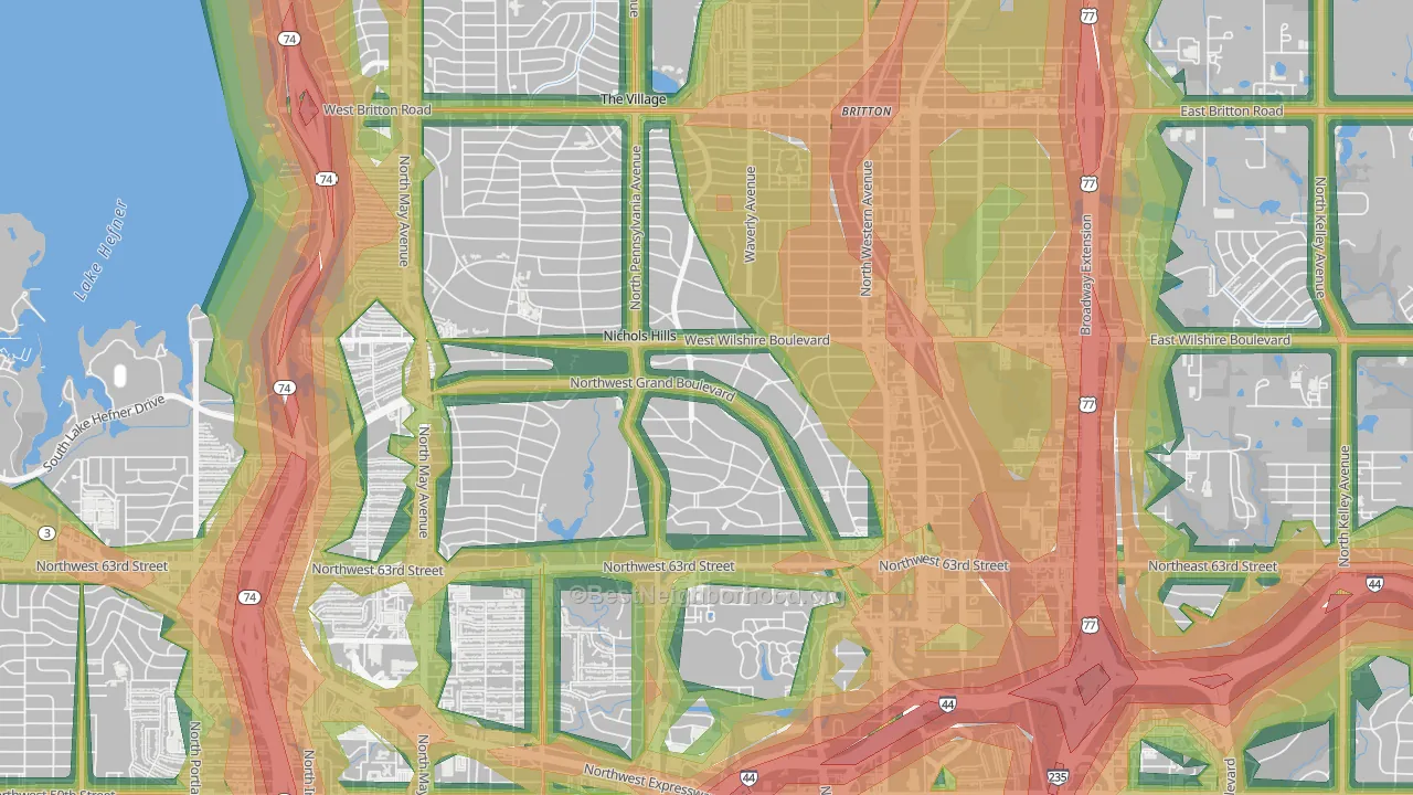 Nichols Hills, OK Map of Noise Levels in Nichols Hills