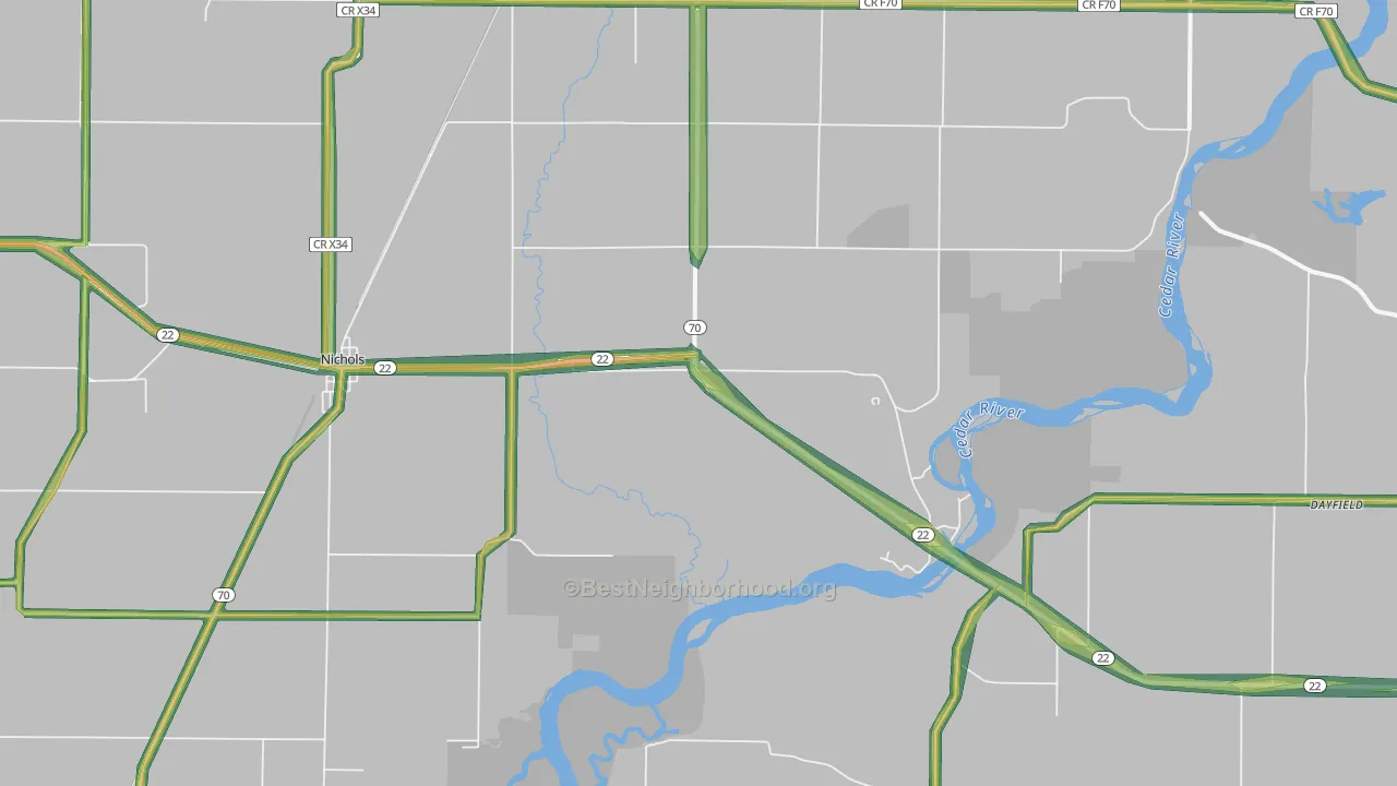 Nichols, IA Map of Noise Levels in Nichols