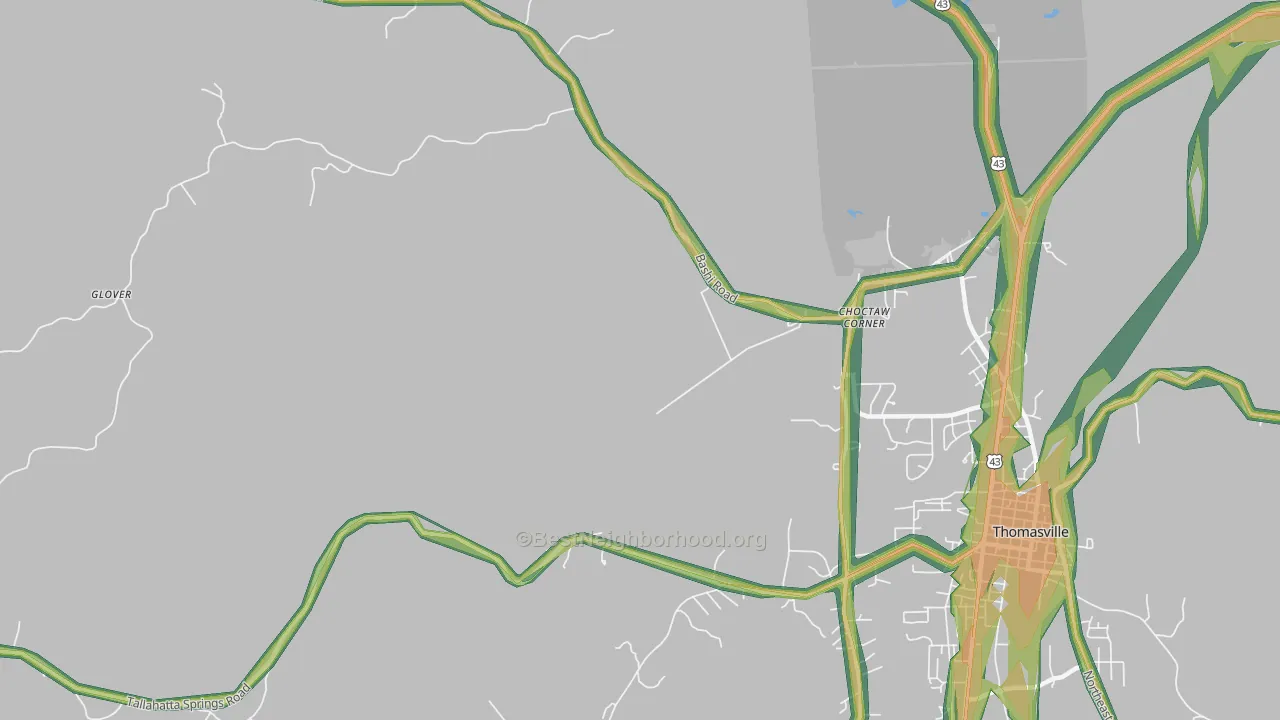Nicholsville, AL Map of Noise Levels in Nicholsville