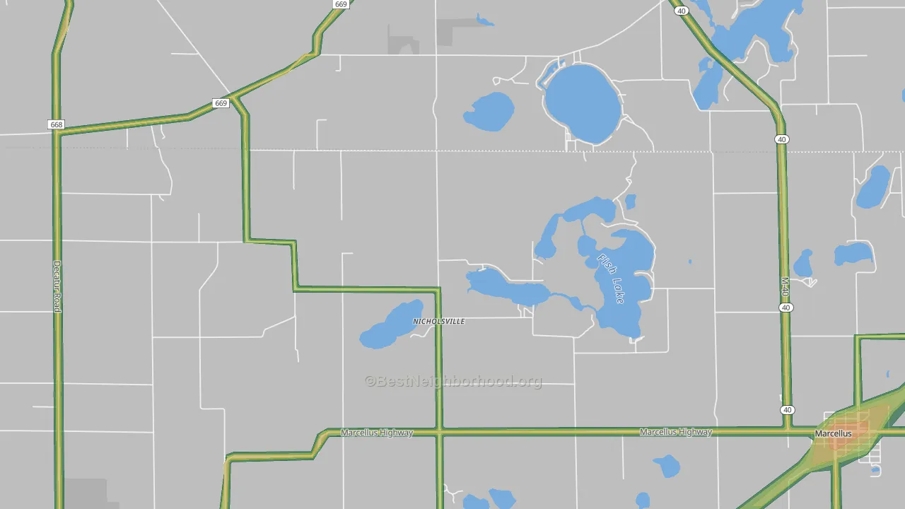 Nicholsville, MI Map of Noise Levels in Nicholsville