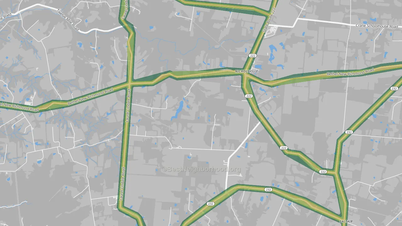 Nicholsville, OH Map of Noise Levels in Nicholsville