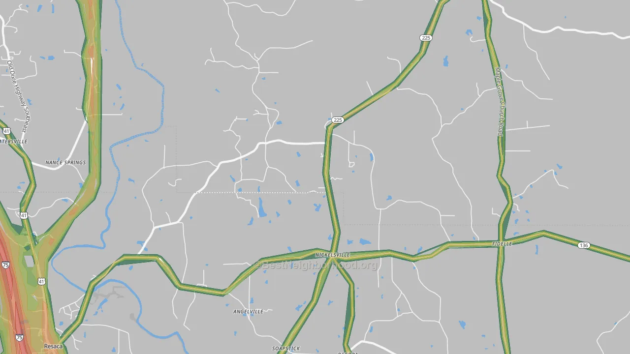Nickelsville, GA Map of Noise Levels in Nickelsville