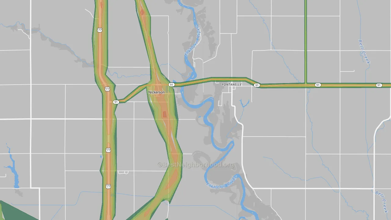 Nickerson, NE Map of Noise Levels in Nickerson
