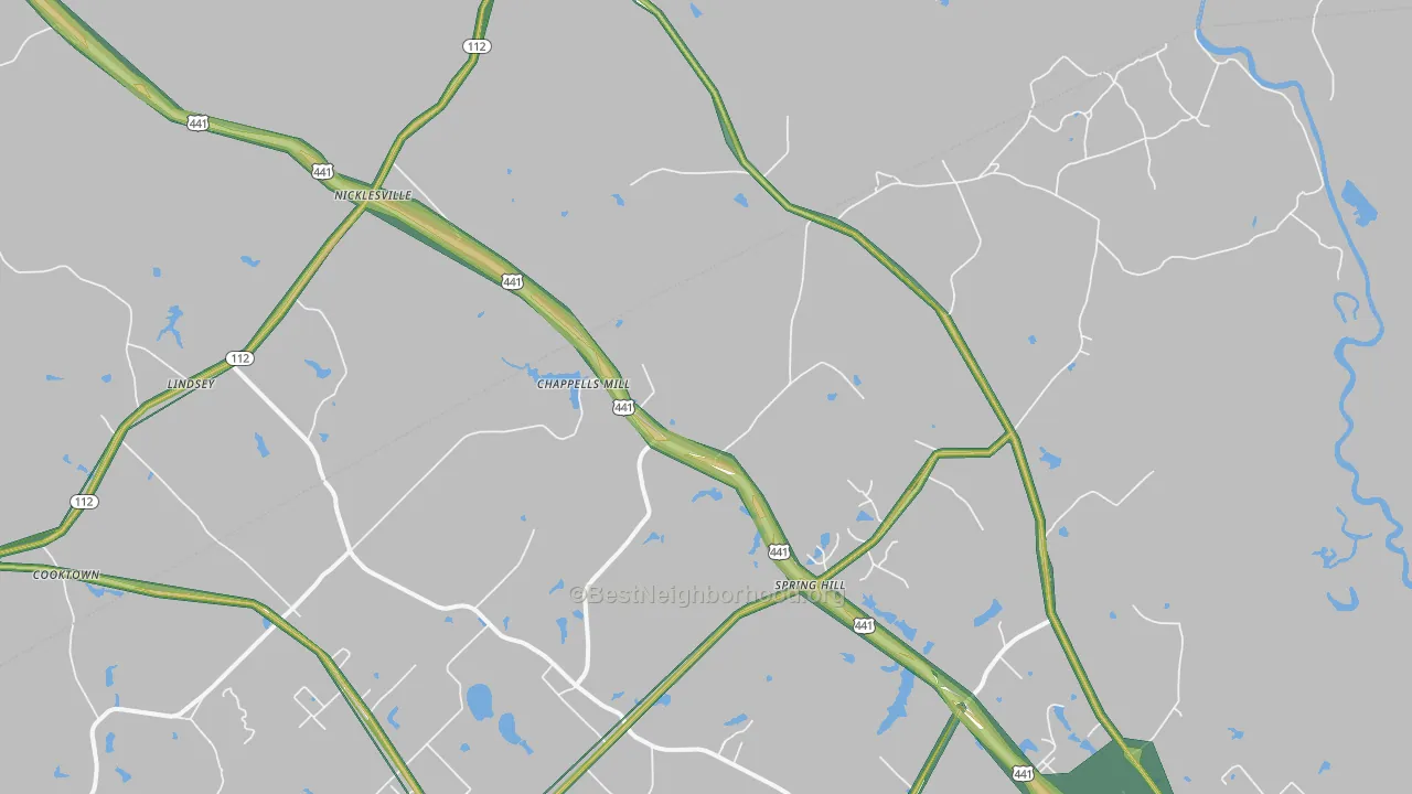 Nicklesville, GA Map of Noise Levels in Nicklesville
