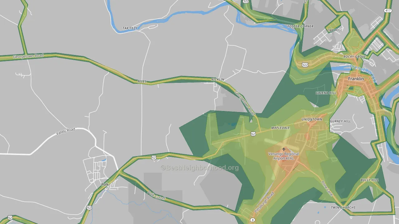 Nicklin, PA Map of Noise Levels in Nicklin