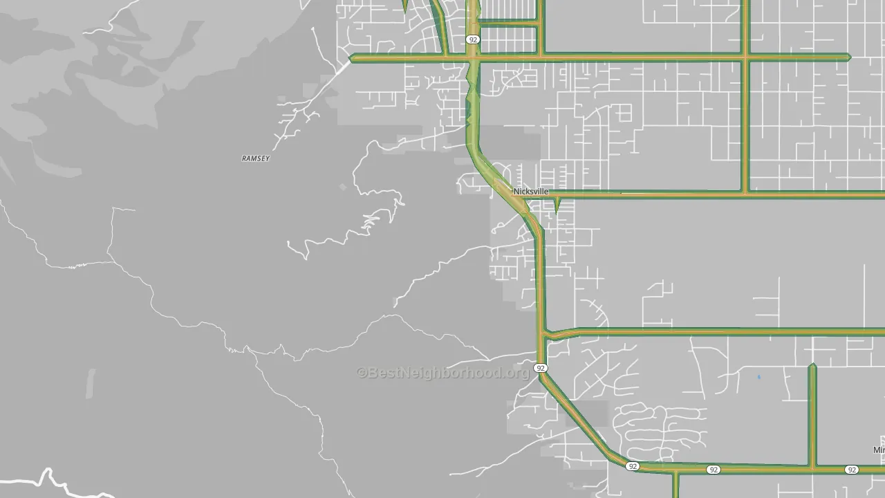 Nicksville, AZ Map of Noise Levels in Nicksville