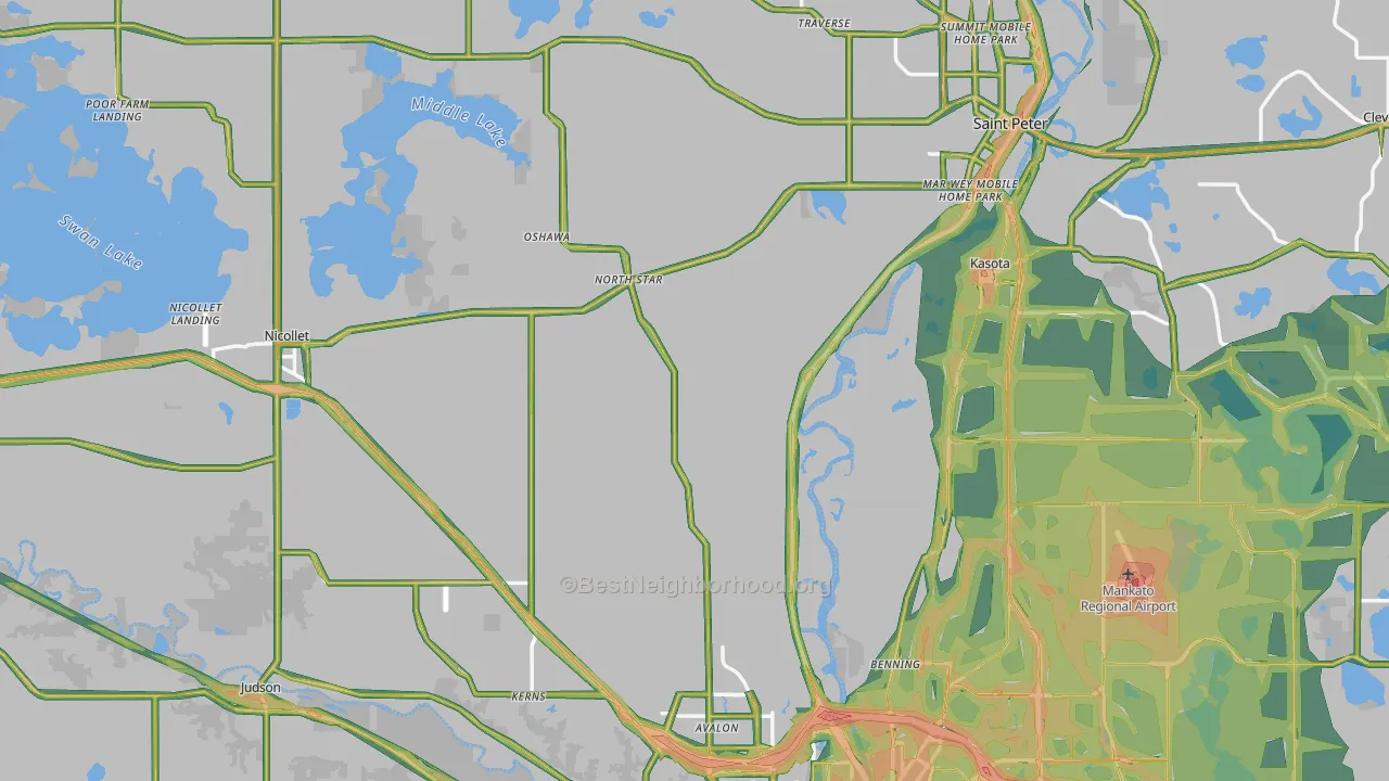 Nicollet County, MN Map of Noise Levels in Nicollet County