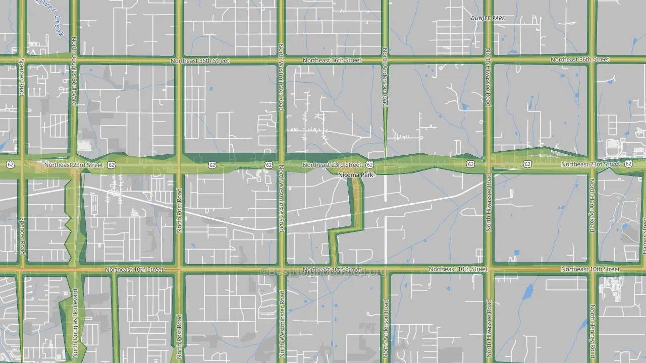 Nicoma Park, OK Map of Noise Levels in Nicoma Park