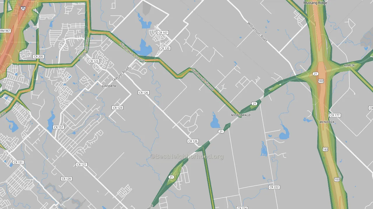 Niederwald, TX Map of Noise Levels in Niederwald