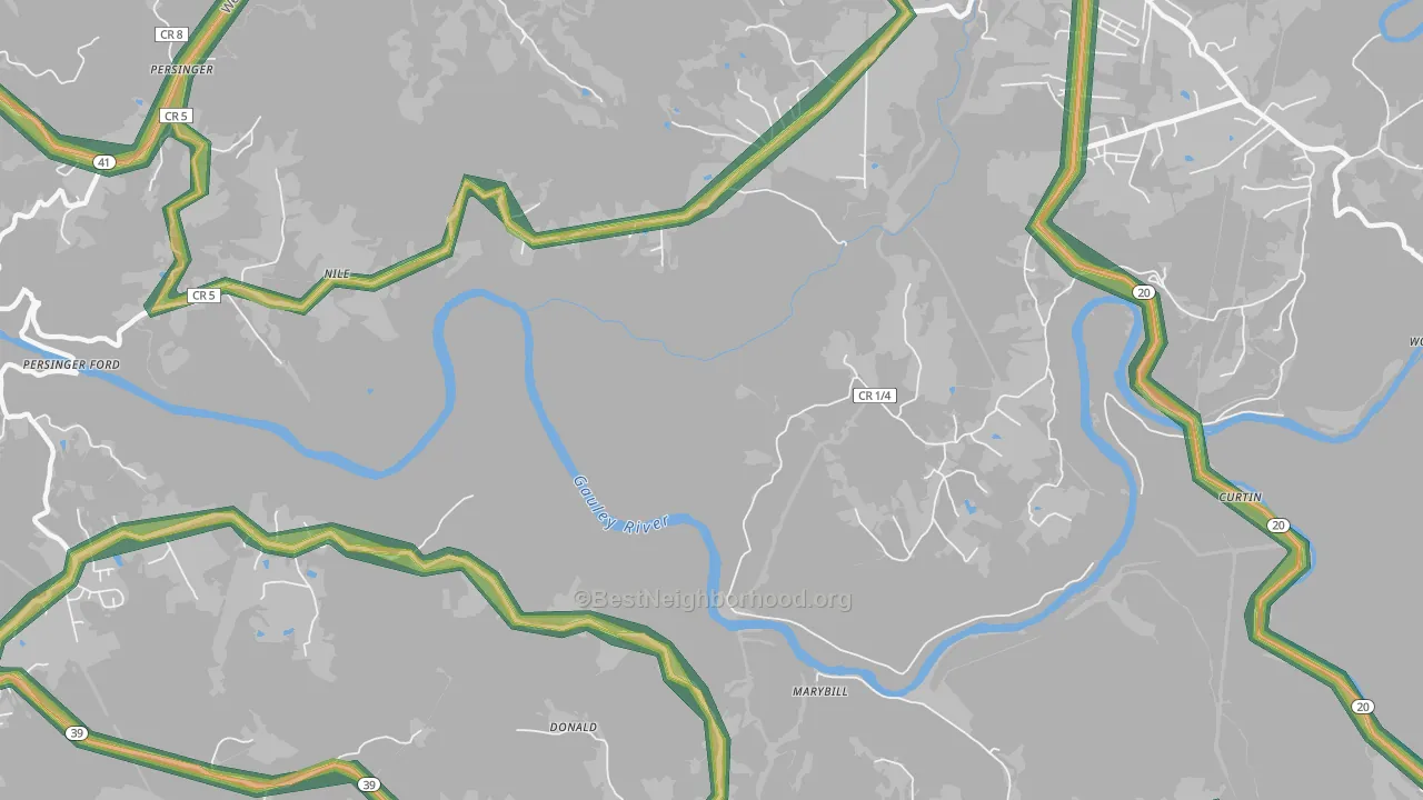 Nile, WV Map of Noise Levels in Nile