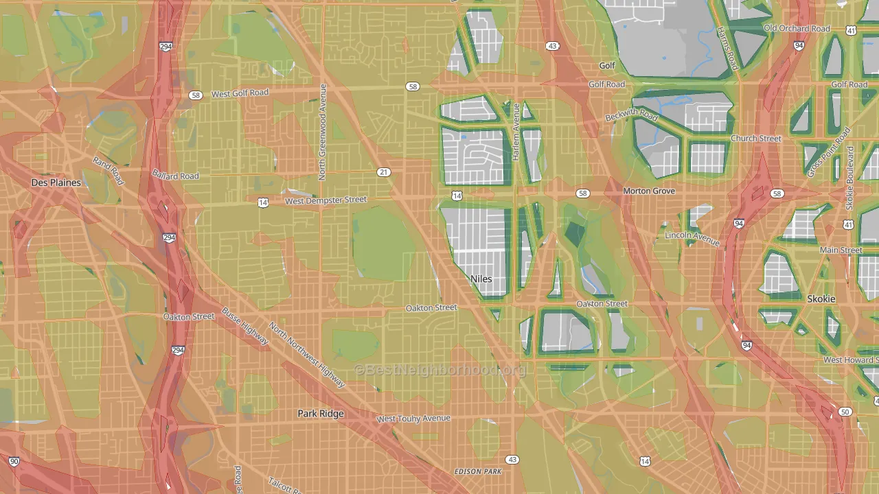 Niles, IL Map of Noise Levels in Niles
