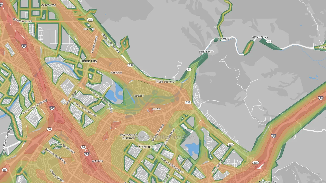 Niles Junction, Fremont, CA Map of Noise Levels in Niles Junction