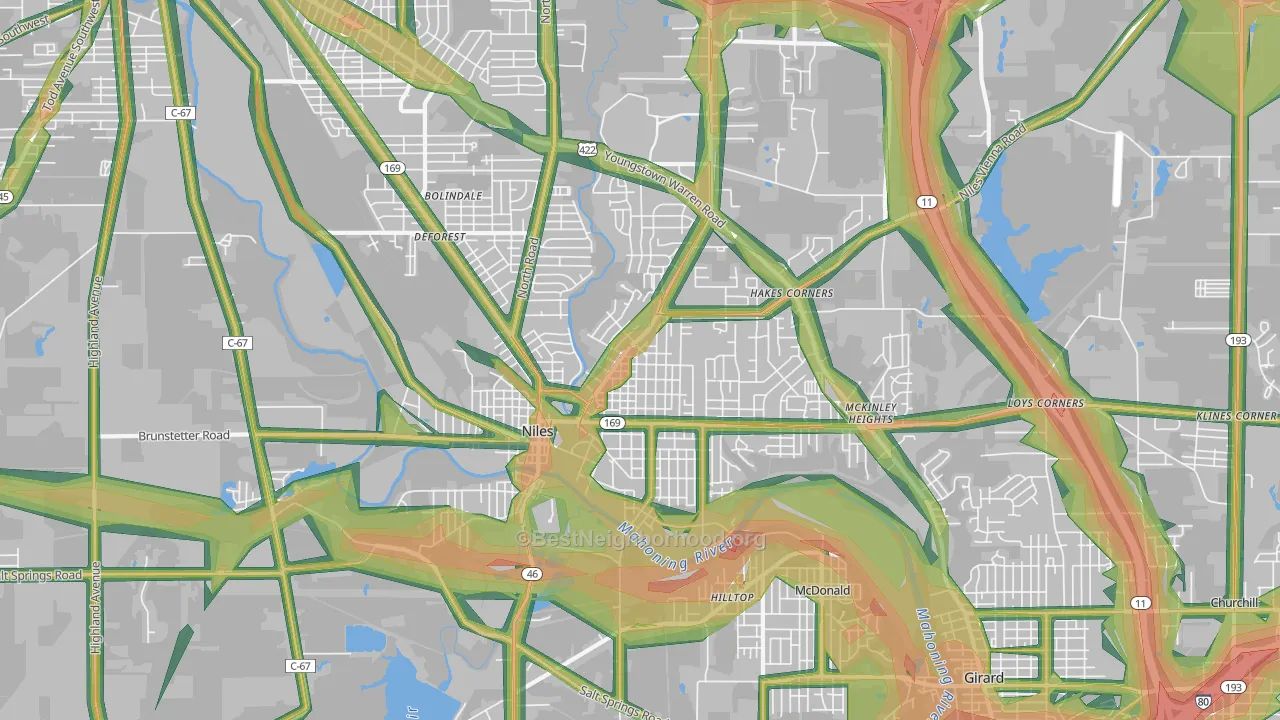 Niles, OH Map of Noise Levels in Niles