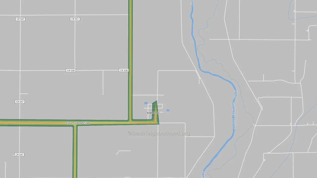 Nimmons, AR Map of Noise Levels in Nimmons