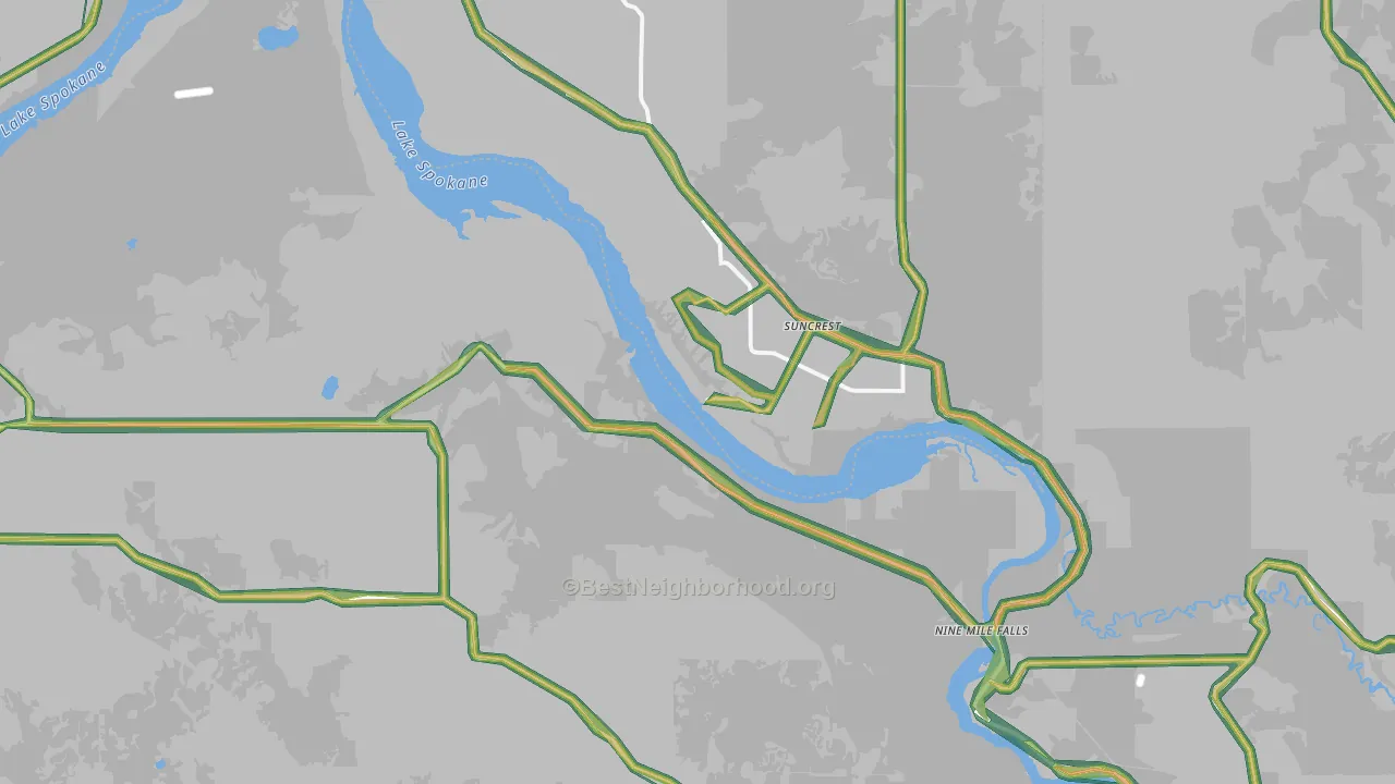 Nine Mile Falls, WA Map of Noise Levels in Nine Mile Falls