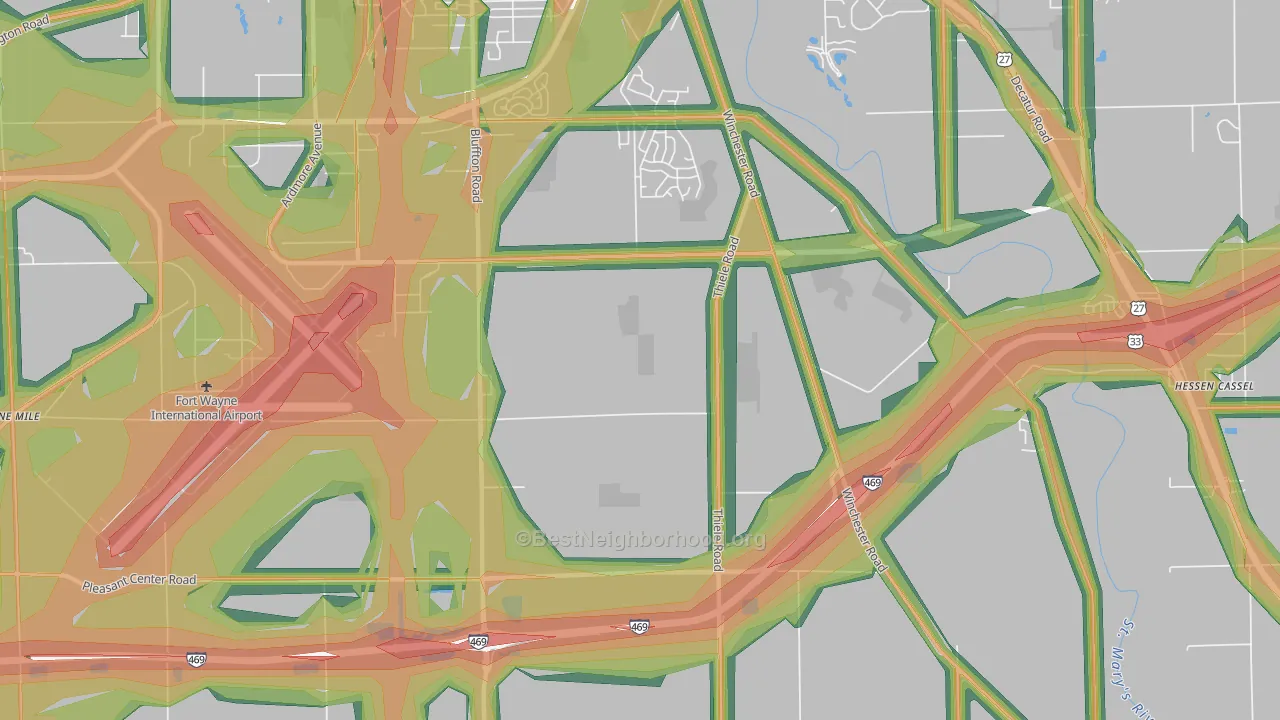 Nine Mile, IN Map of Noise Levels in Nine Mile