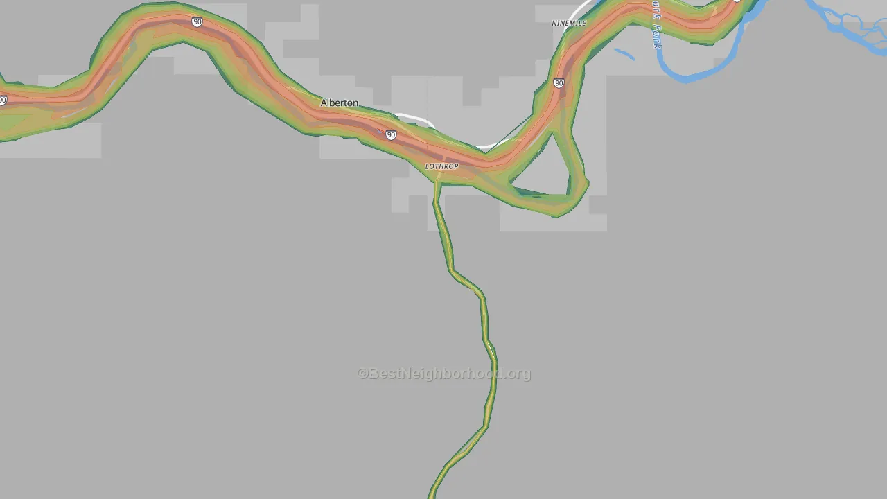 Ninemile, MT Map of Noise Levels in Ninemile