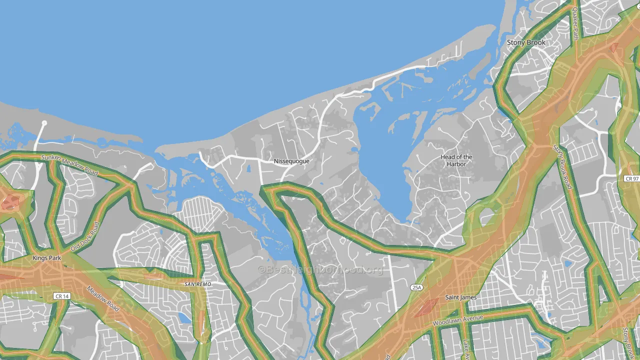 Nissequogue, NY Map of Noise Levels in Nissequogue