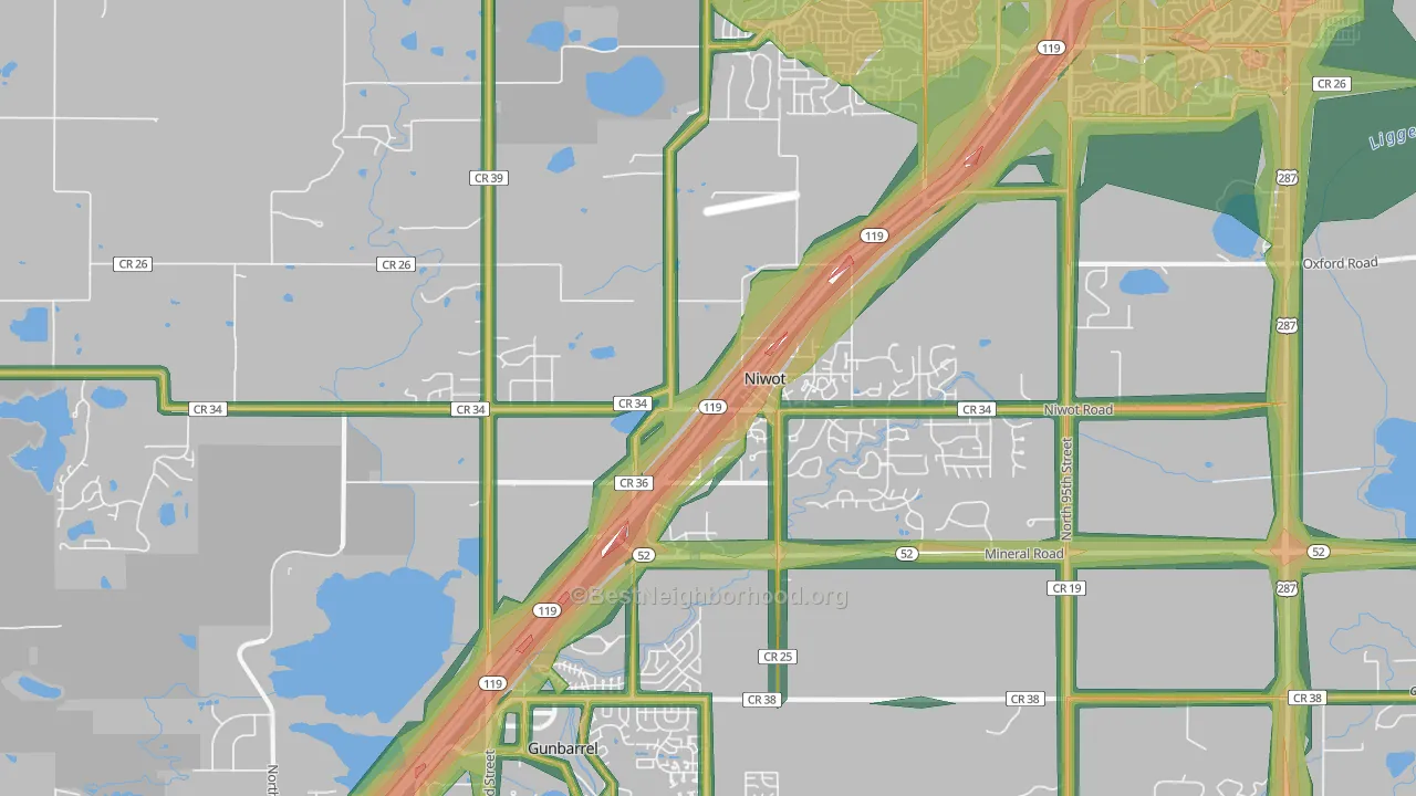 Niwot, CO Map of Noise Levels in Niwot