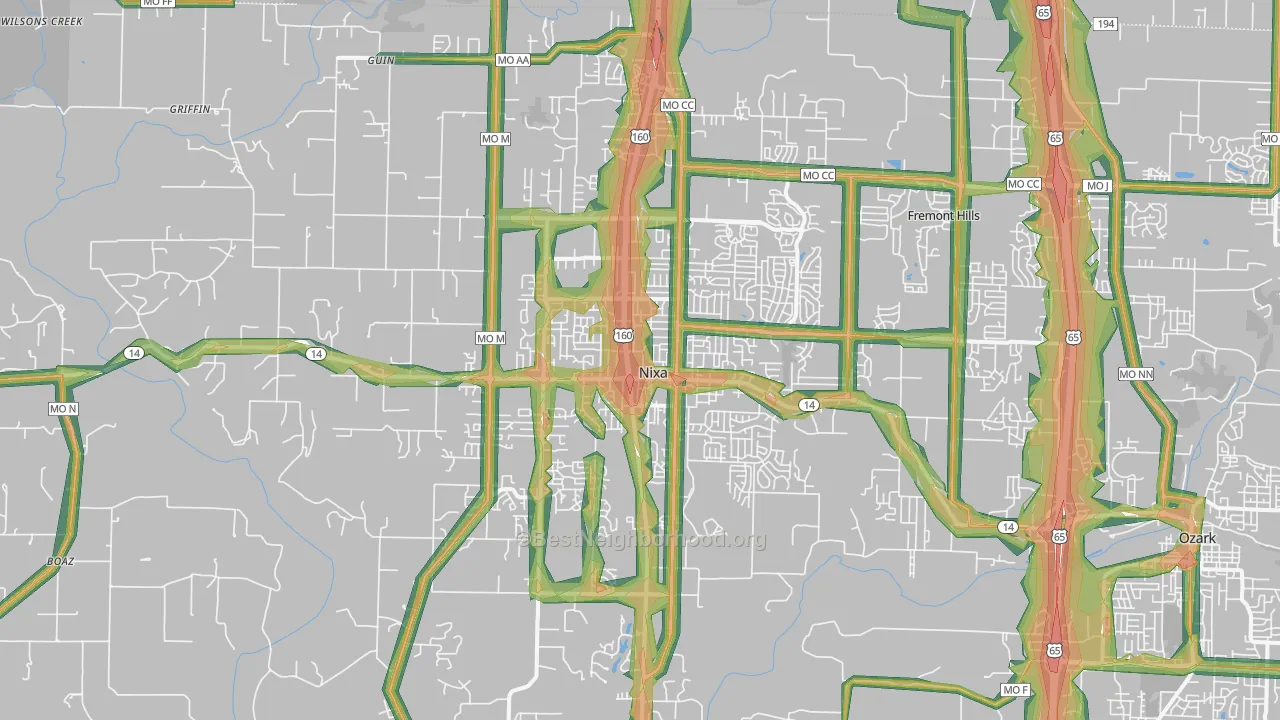 Nixa, MO Map of Noise Levels in Nixa