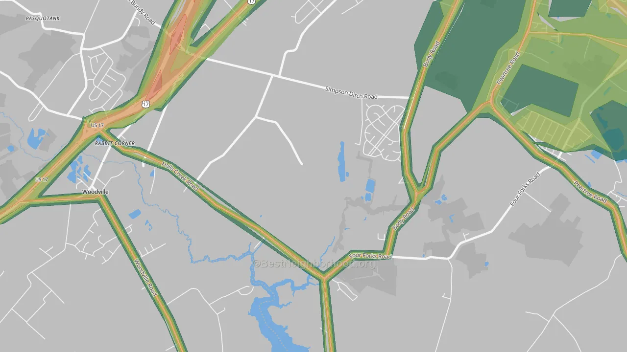 Nixonton, NC Map of Noise Levels in Nixonton