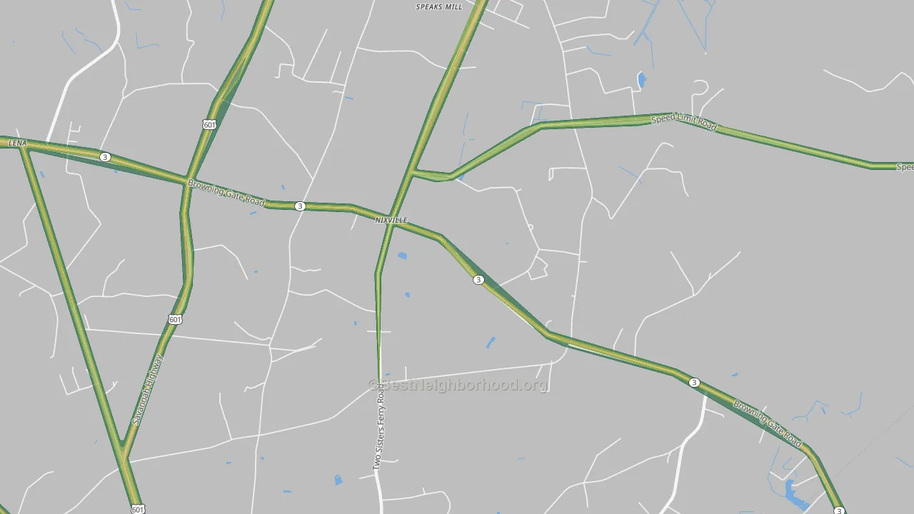 Nixville, SC Map of Noise Levels in Nixville