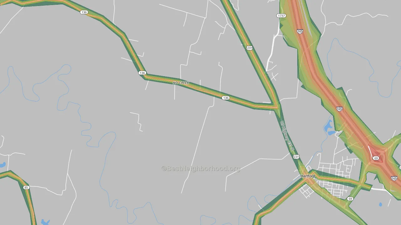 No Creek, KY Map of Noise Levels in No Creek