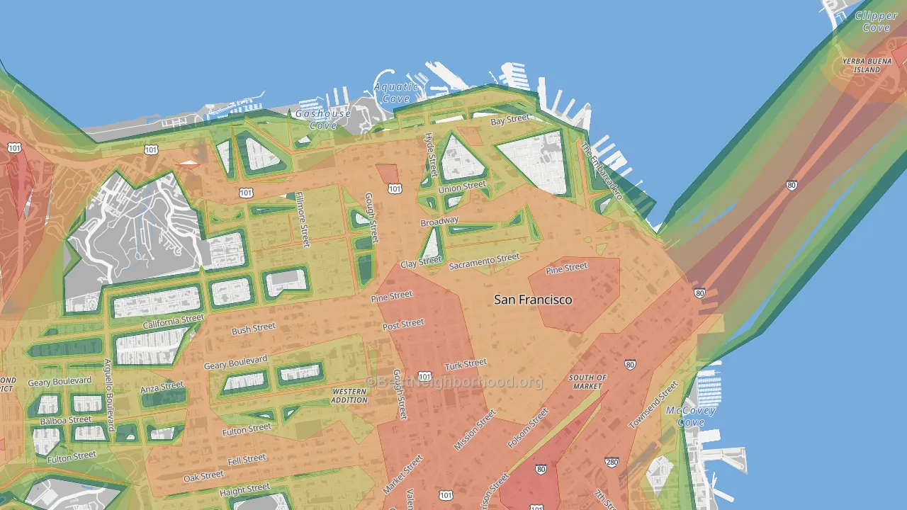 Nob Hill, San Francisco, CA Map of Noise Levels in Nob Hill