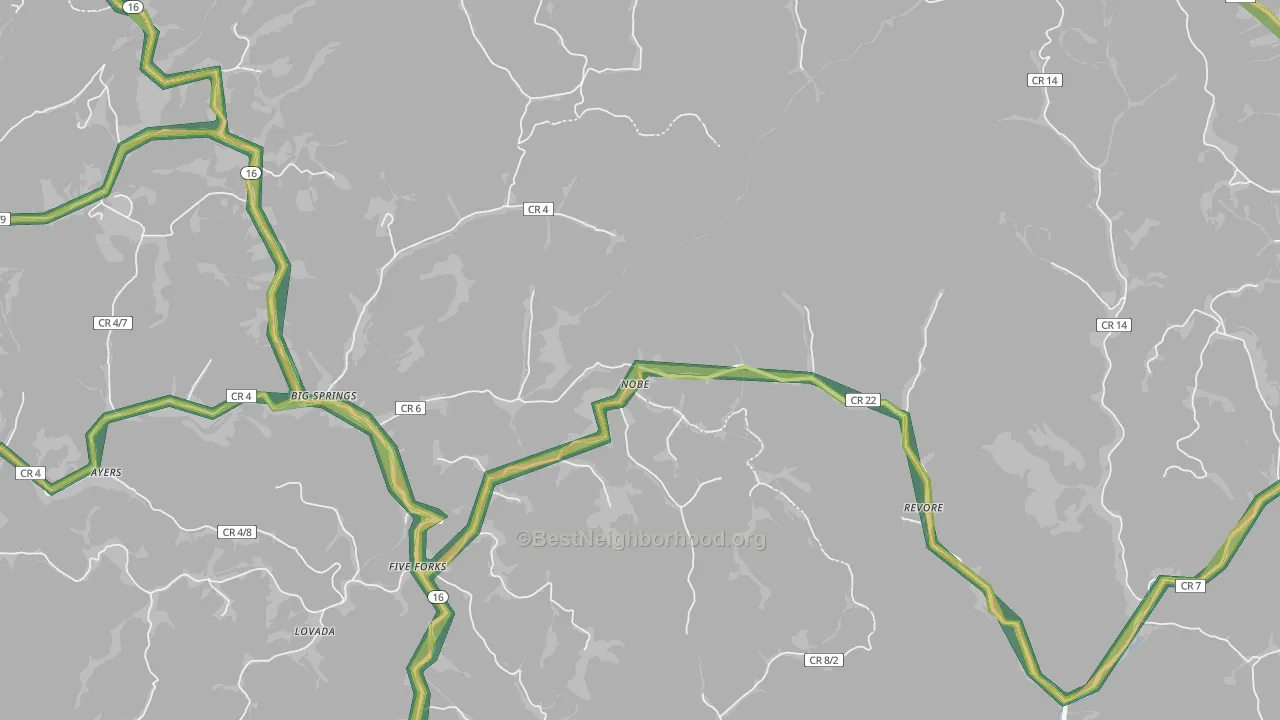 Nobe, WV Map of Noise Levels in Nobe