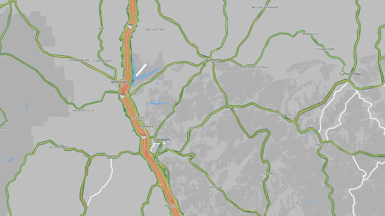 Noble County, OH Map of Noise Levels in Noble County