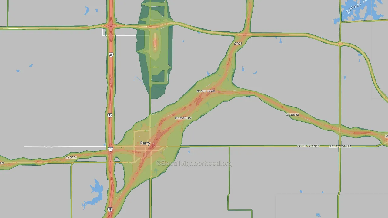 Noble County, OK Map of Noise Levels in Noble County