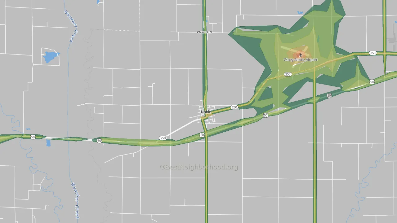 Noble, IL Map of Noise Levels in Noble