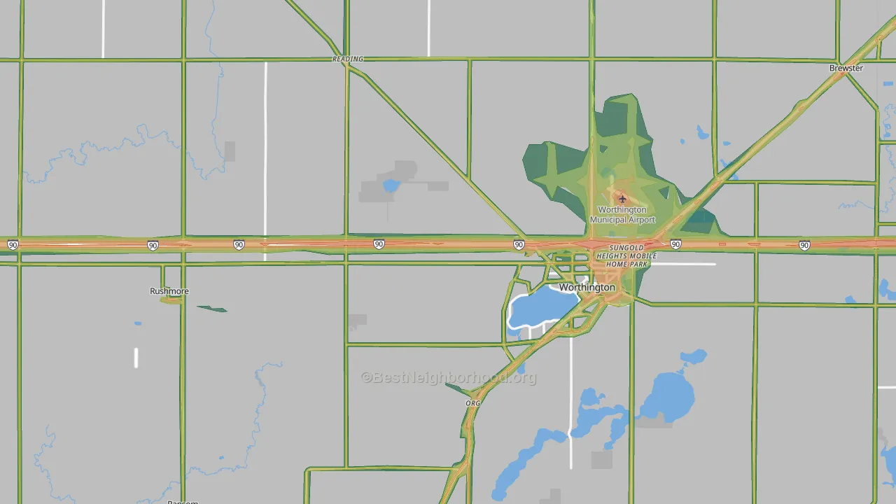 Nobles County, MN Map of Noise Levels in Nobles County