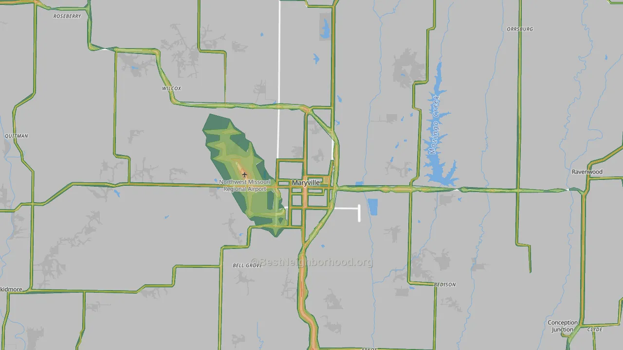 Nodaway County, MO Map of Noise Levels in Nodaway County