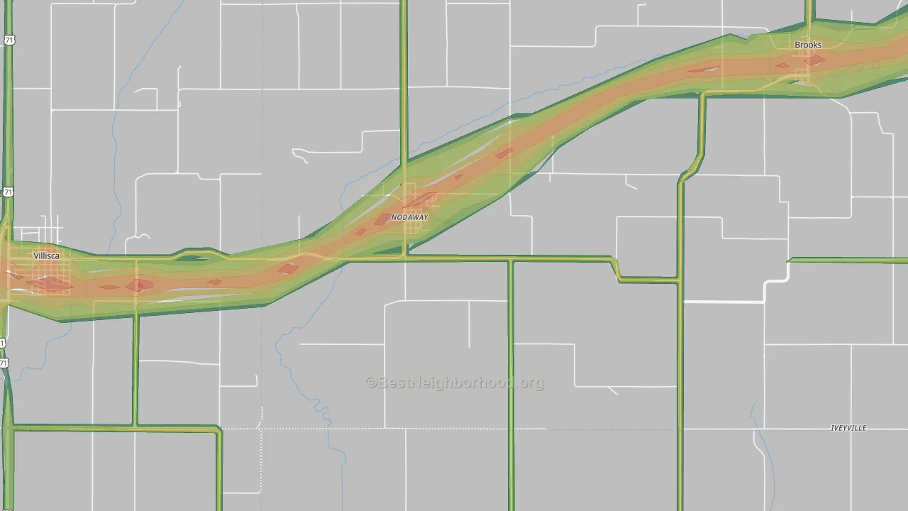 Nodaway, IA Map of Noise Levels in Nodaway
