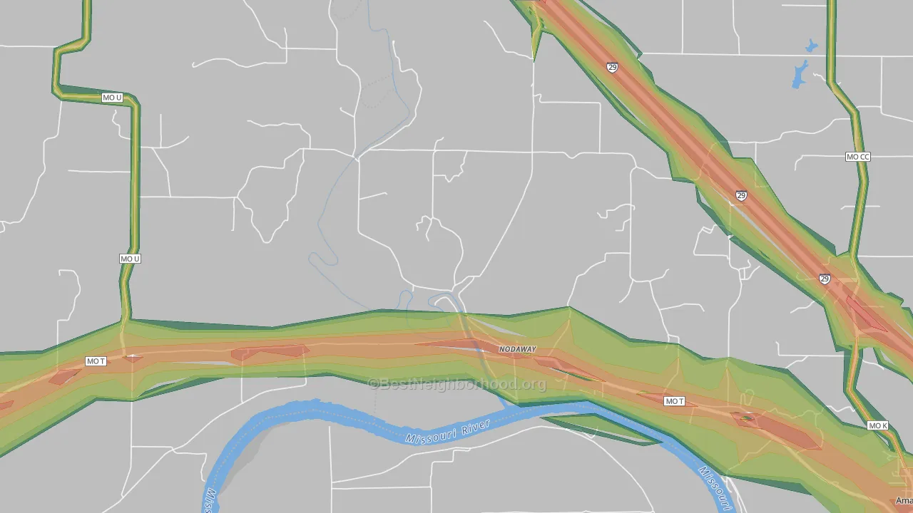 Nodaway, MO Map of Noise Levels in Nodaway
