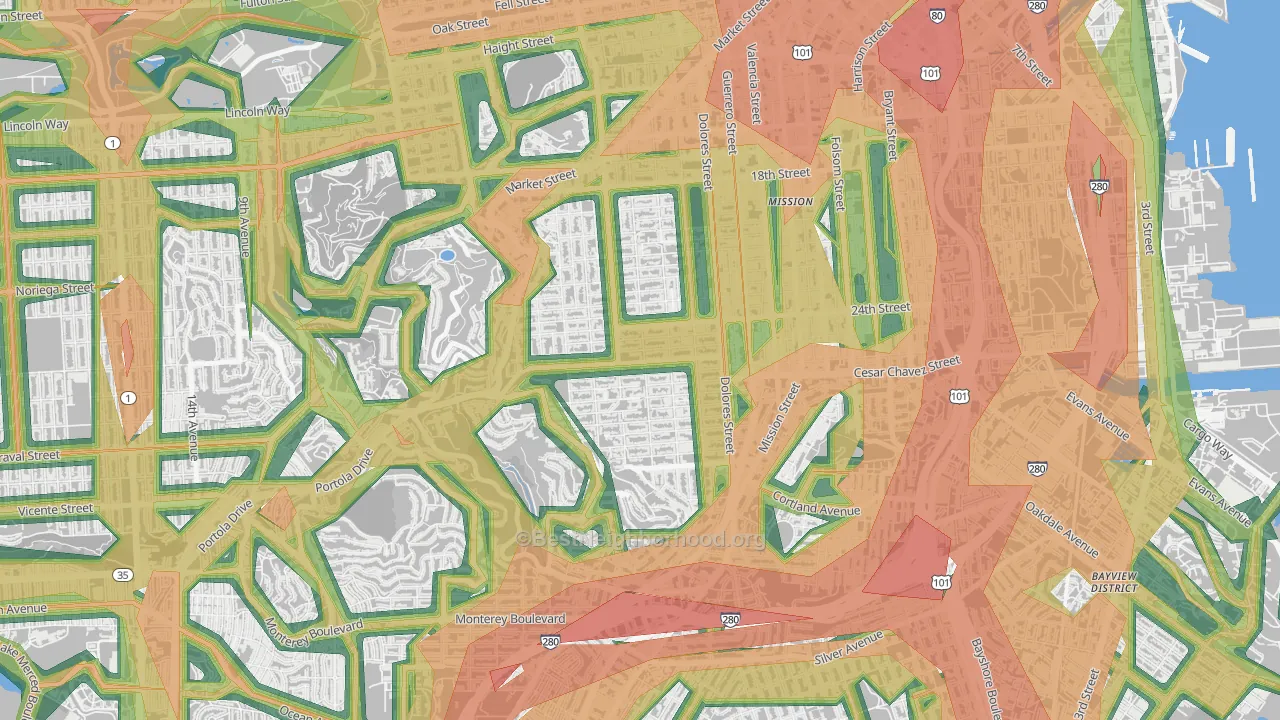 Noe Valley, San Francisco, CA Map of Noise Levels in Noe Valley