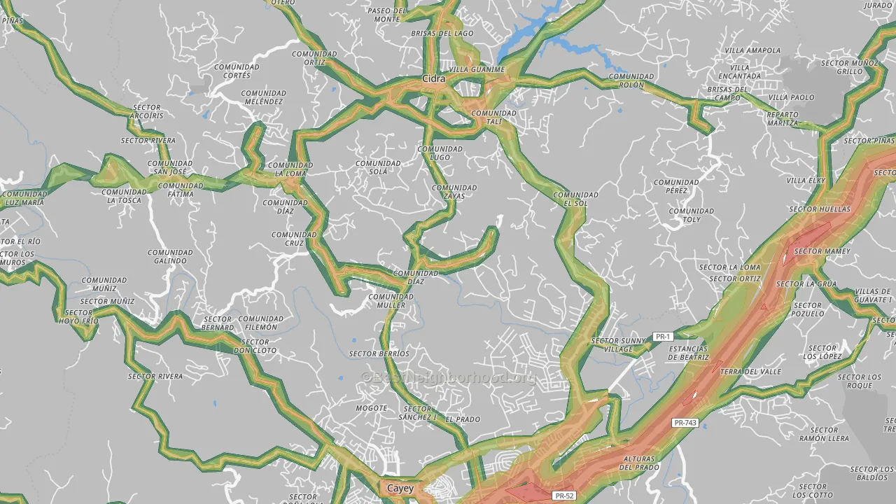 Nogueras, PR Map of Noise Levels in Nogueras