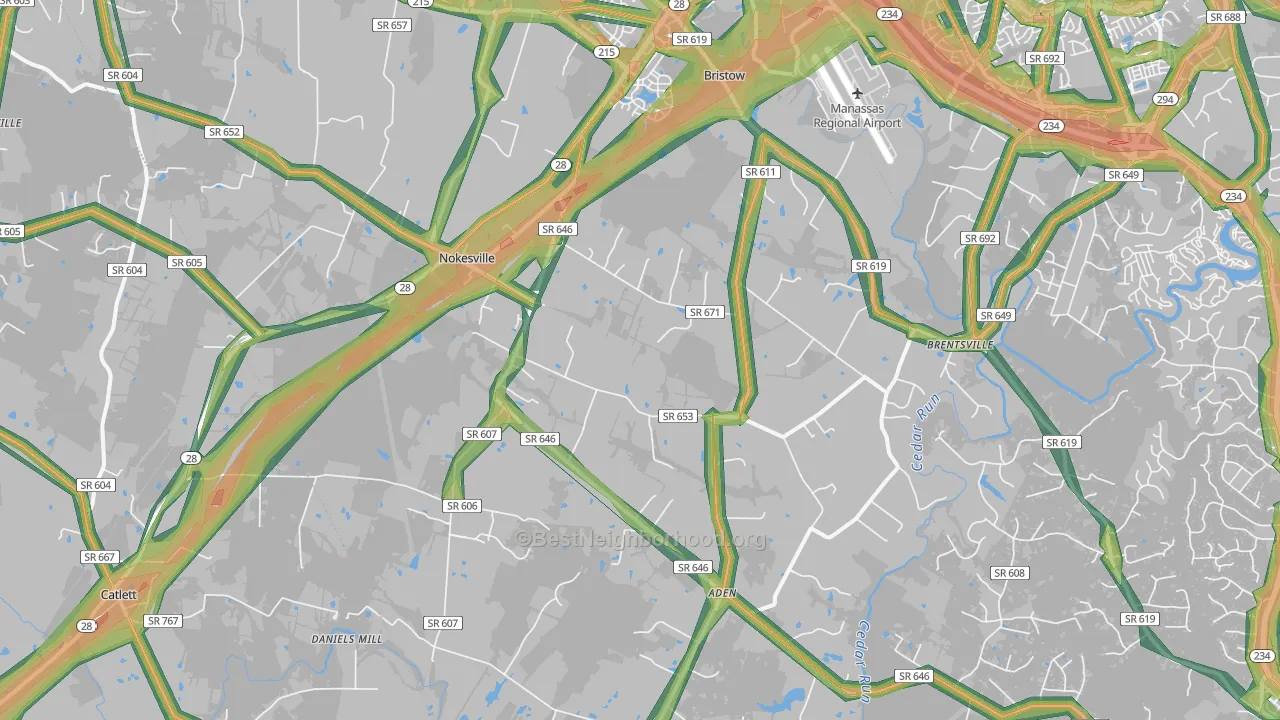 Nokesville, VA Map of Noise Levels in Nokesville