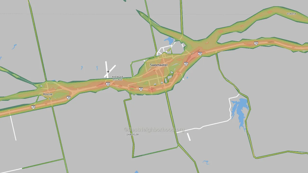 Nolan County, TX Map of Noise Levels in Nolan County