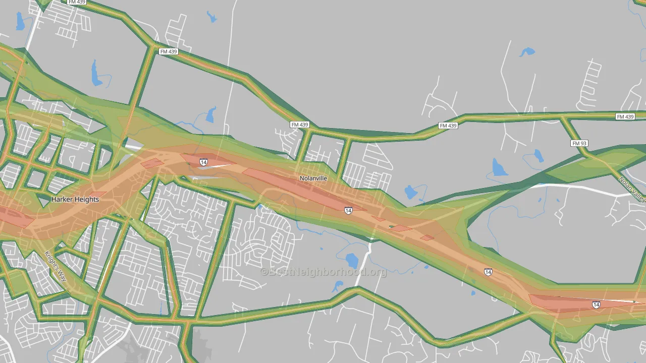 Nolanville, TX Map of Noise Levels in Nolanville