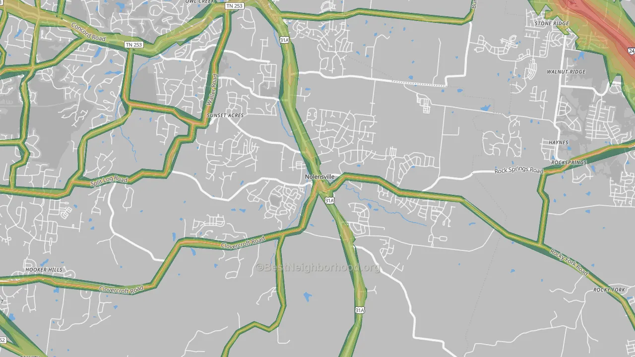 Nolensville, TN Map of Noise Levels in Nolensville