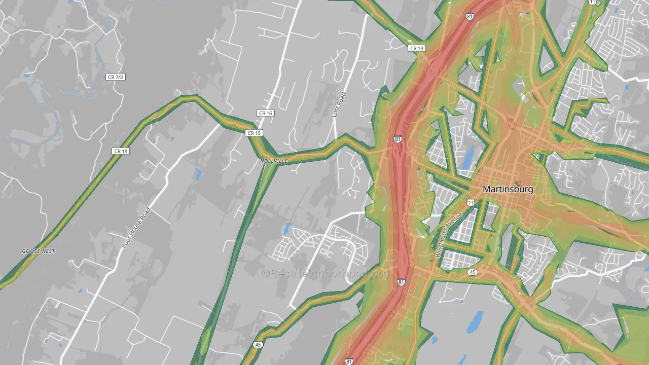 Nollville, Martinsburg, WV Map of Noise Levels in Nollville